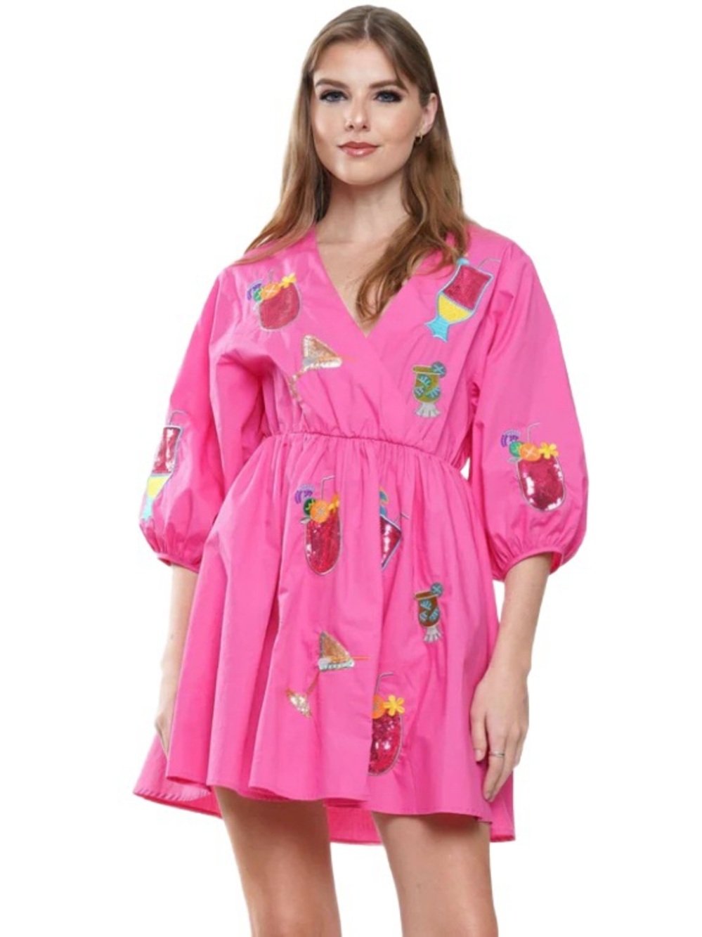WHY Dress Pink Cocktail Sequin Embroidered Cotton Mini Dress Size M